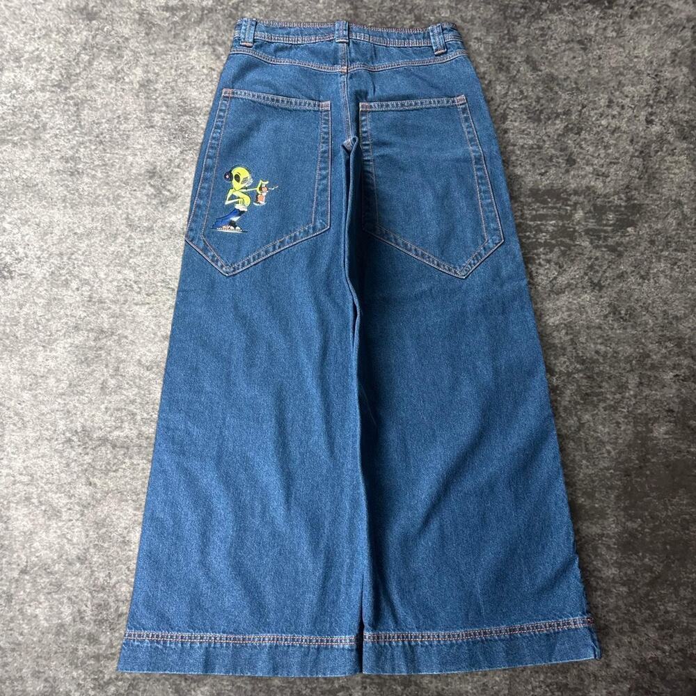 ALAB Mega Rave Jeans Men's Size 30 Blue Wide Leg Baggy Y2K Alien Graphic Denim